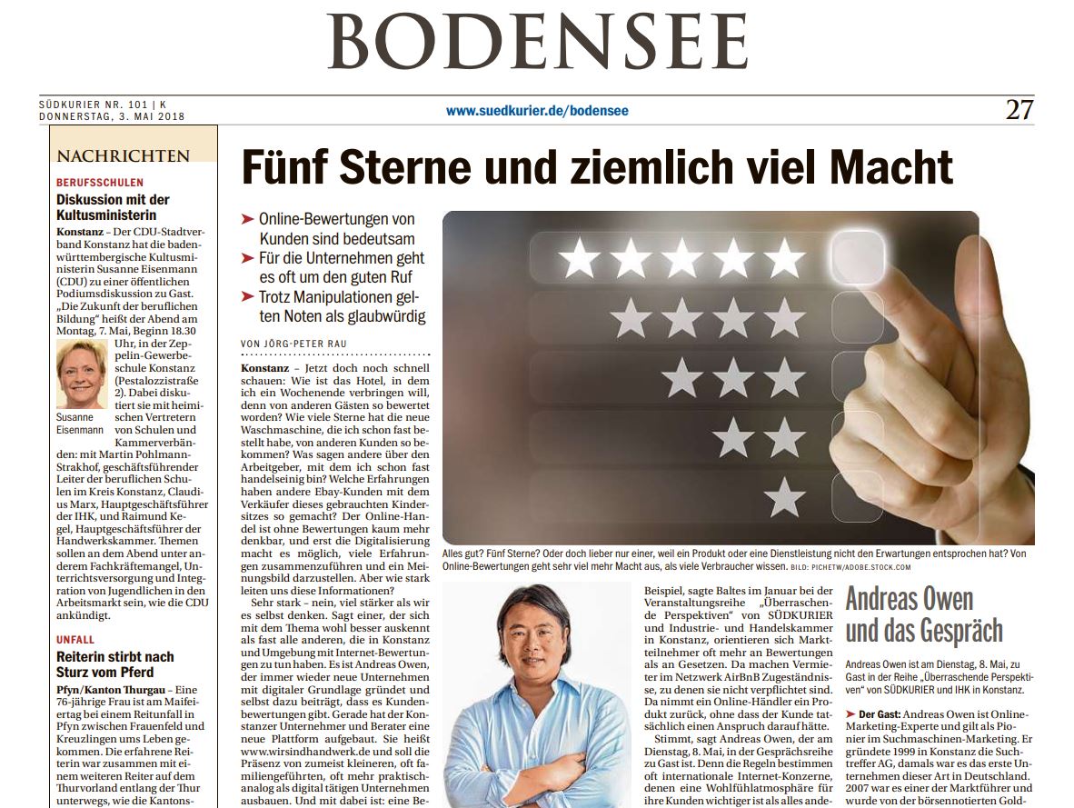 Andreas Owen im Südkurier Interview: Fünf Sterne und ziemlich viel Macht