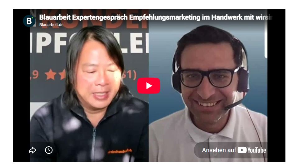 Im Expertengespräch-Replay mit Blauarbeit fassen die beiden Geschäftsführer 𝐀𝐥𝐞𝐱𝐚𝐧𝐝𝐞𝐫 𝐎𝐛𝐞𝐫𝐬𝐭 und 𝐀𝐧𝐝𝐫𝐞𝐚𝐬 𝐎𝐰𝐞𝐧 zusammen wozu ihr als Handwerker*innen #empfehlungsmarketing betreiben solltet und inwiefern ihr davon profitiert #online#sichtbar zu sein.