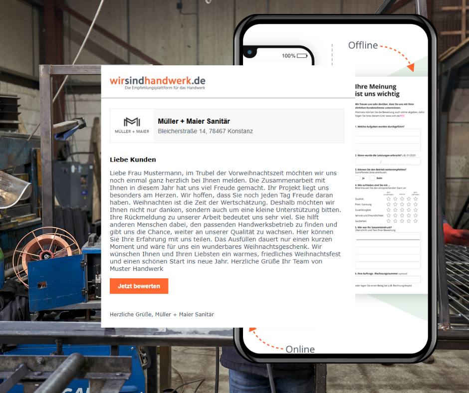 Wir bei wirsindhandwerk.de entwickeln ständig neue Funktionen, um Handwerksbetriebe sichtbarer, erfolgreicher und kundenfreundlicher zu machen. Ab sofort gibt es im Dashboard unter „Bewertungen sammeln – E-Mail-Einladung“ ein neues Feature: Personalisierte Einladungs-Mails.