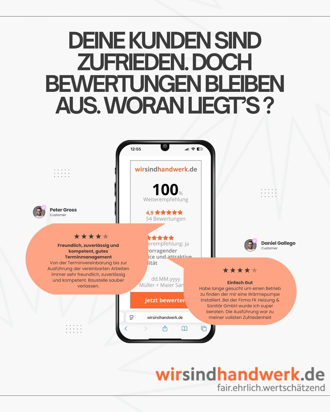 Zufriedene Kunden, aber wenige Bewertungen? Entdecke, wie du die Rücklaufquote bei Google steigern und echte Kundenstimmen direkt auf deiner Webseite sichtbar machst.