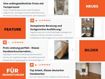 Ab sofort haben eure Kunden die Möglichkeit, zu ihren Bewertungen Bilder hochzuladen. Dieses Feature wird bereits intensiv genutzt und zeigt eindrucksvoll, wie visuelle Bewertungen das Vertrauen in euren Betrieb stärken.