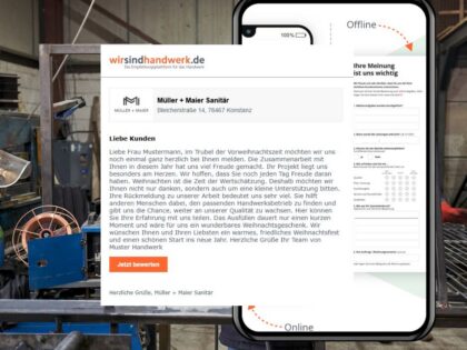 Wir bei wirsindhandwerk.de entwickeln ständig neue Funktionen, um Handwerksbetriebe sichtbarer, erfolgreicher und kundenfreundlicher zu machen. Ab sofort gibt es im Dashboard unter „Bewertungen sammeln – E-Mail-Einladung“ ein neues Feature: Personalisierte Einladungs-Mails.
